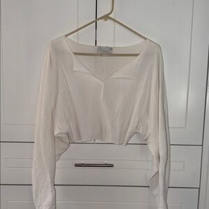 Urban Outfitters Off-White Ribbed Cropped Long-Sleeve Top